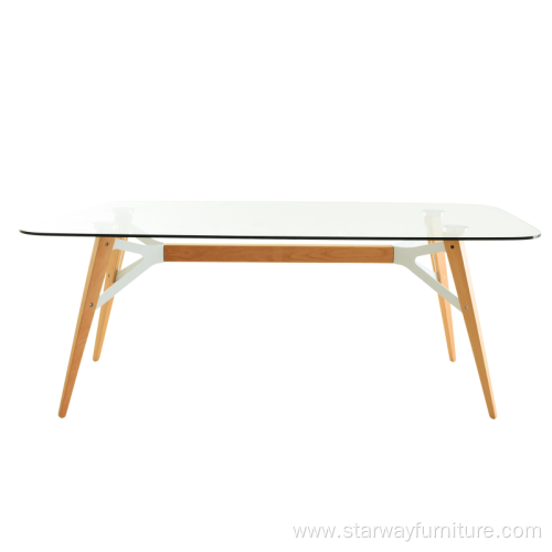 Modern rectangle wood and glass dining table